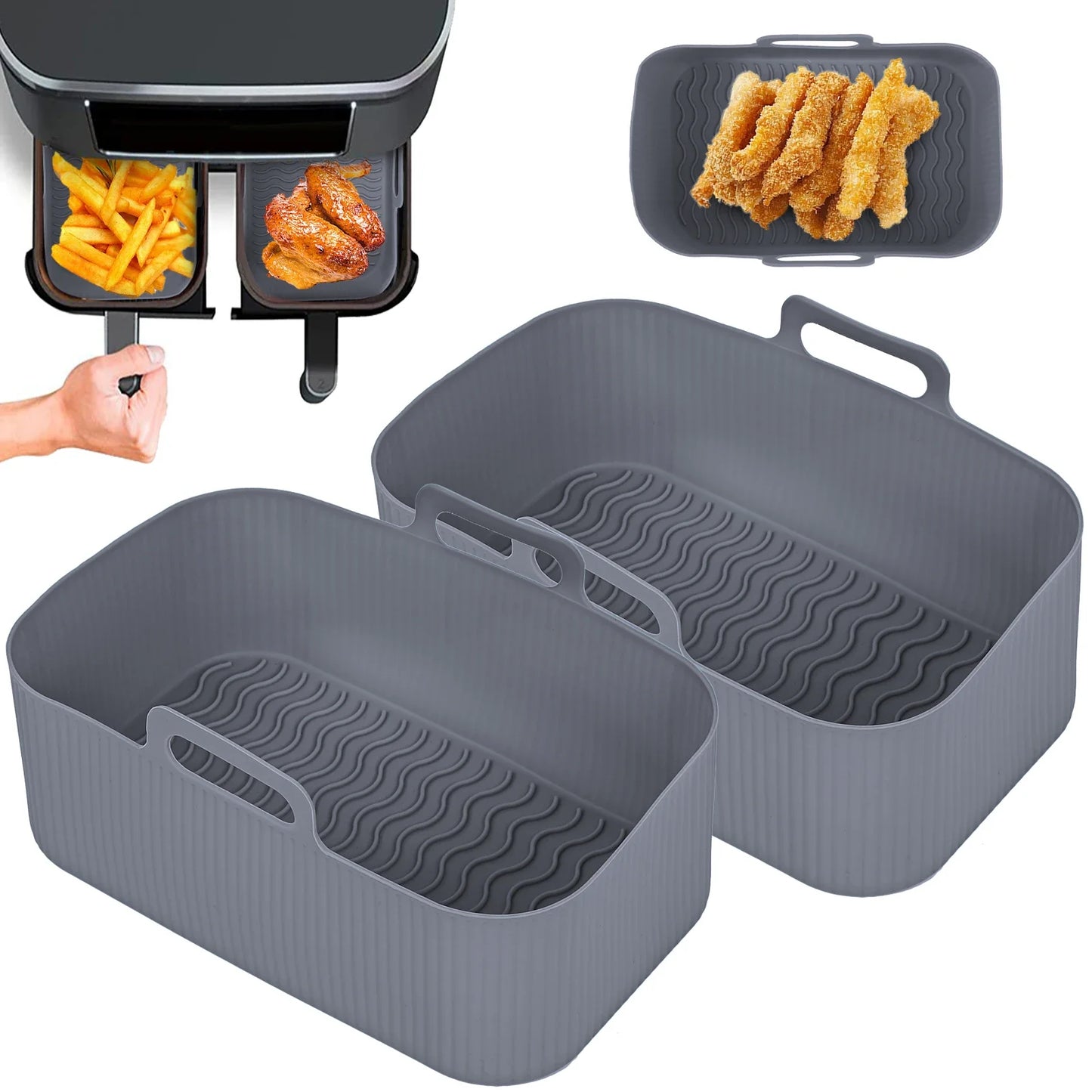 Air Fryer Silicone Tray Reusable Rectangle Oven Basket Baking Liner Insert Dish For Fried Chicken A 6