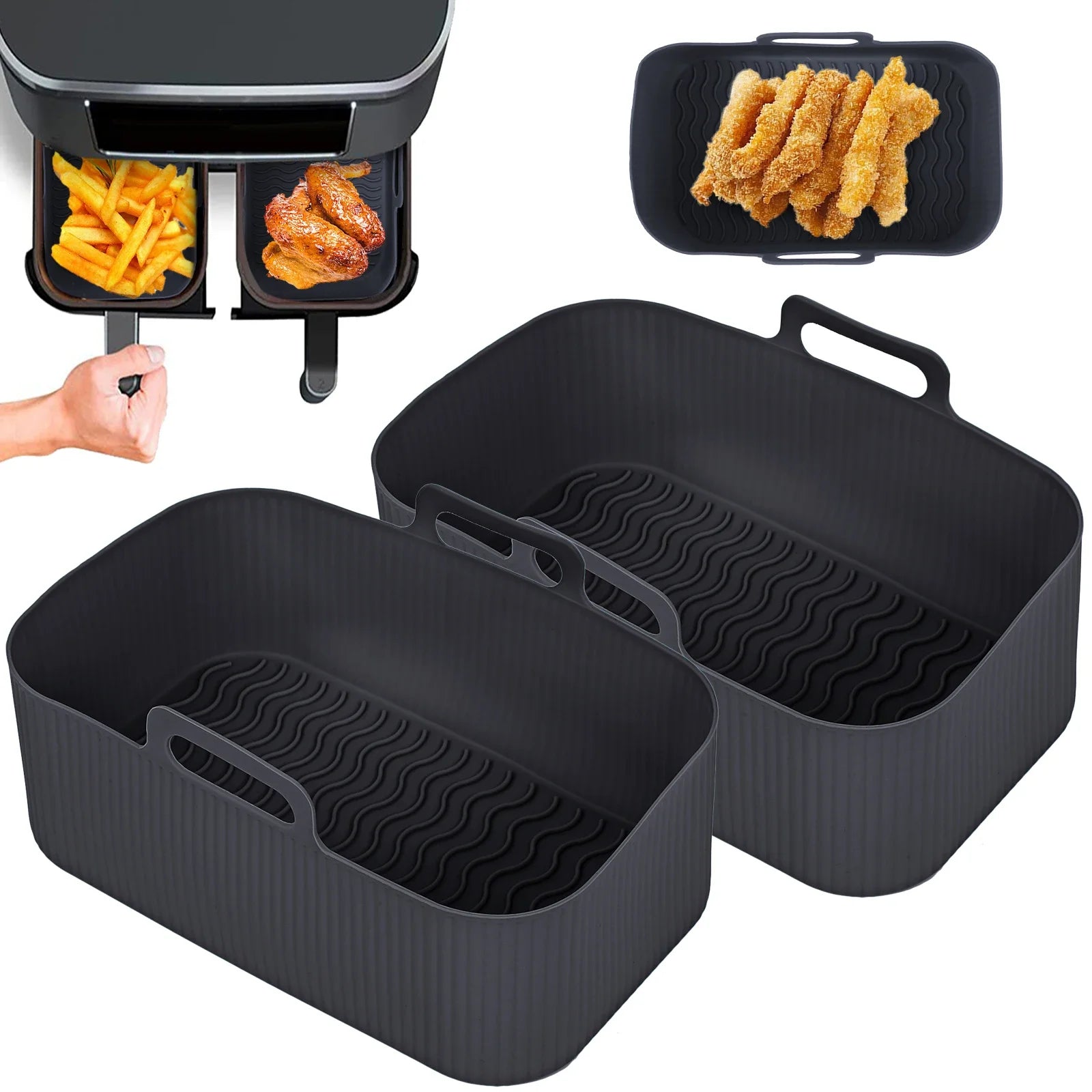 Air Fryer Silicone Tray Reusable Rectangle Oven Basket Baking Liner Insert Dish For Fried Chicken A 7