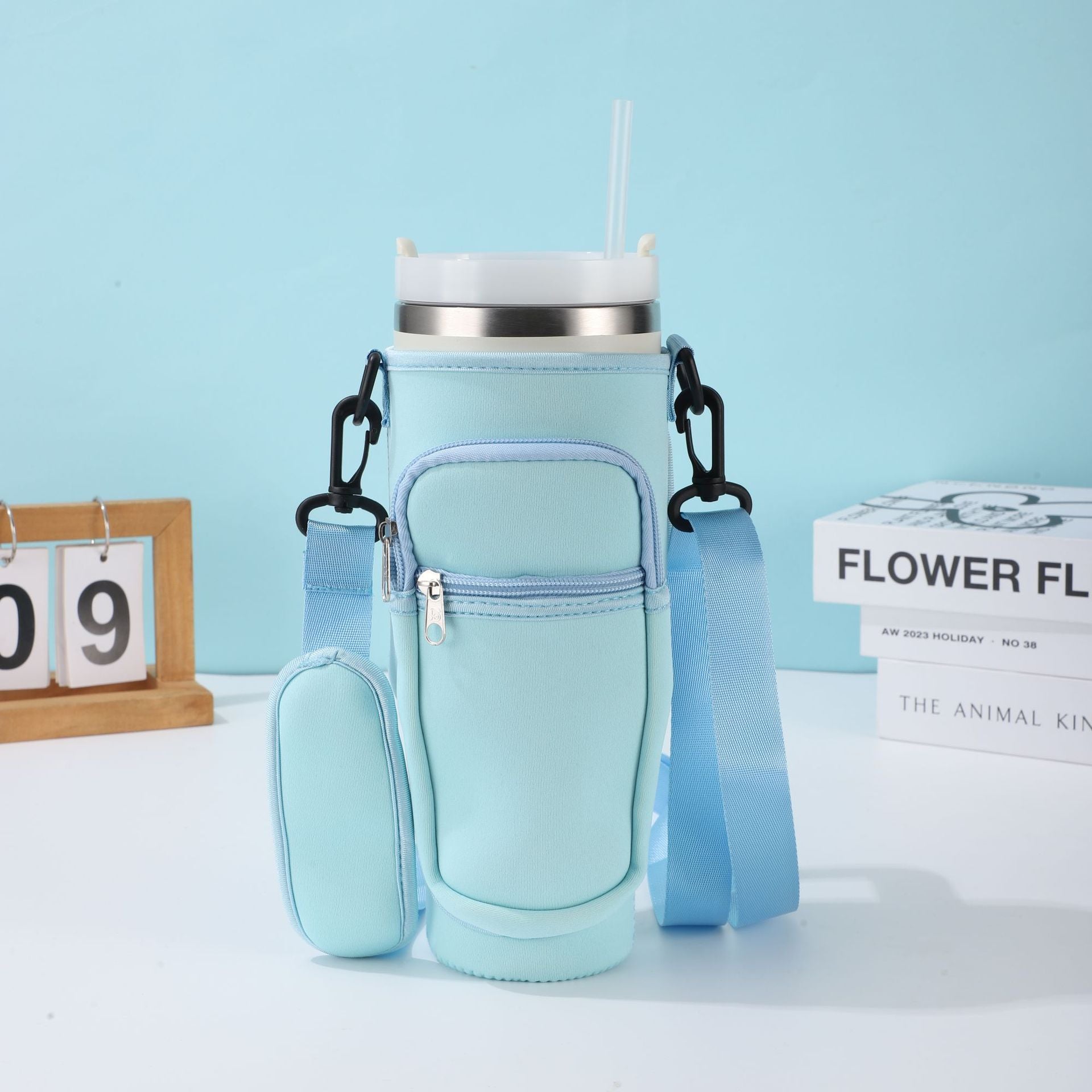 Large-Capacity CarCup Sleeves, Diving Fabric Ice Cup Sleeves, Handle Sleeves with Slanted Shoulder Straps, Availabl