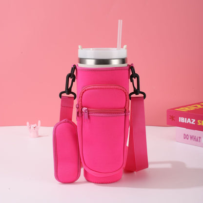 Large-Capacity CarCup Sleeves, Diving Fabric Ice Cup Sleeves, Handle Sleeves with Slanted Shoulder Straps, Availabl