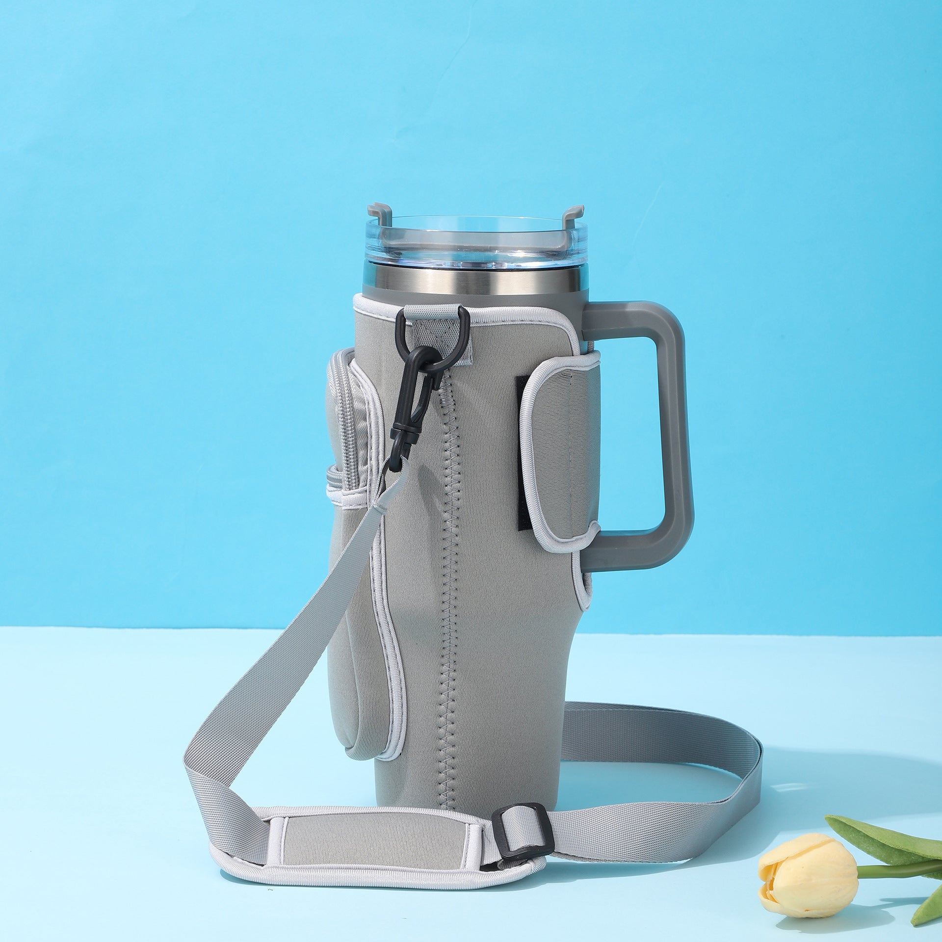 Large-Capacity CarCup Sleeves, Diving Fabric Ice Cup Sleeves, Handle Sleeves with Slanted Shoulder Straps, Availabl