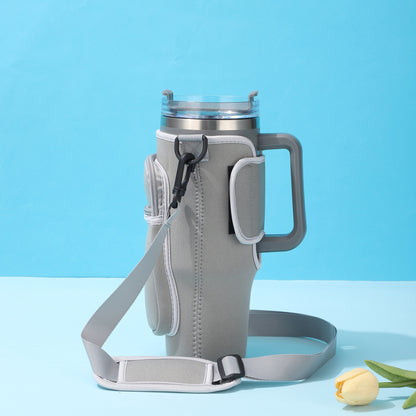Large-Capacity CarCup Sleeves, Diving Fabric Ice Cup Sleeves, Handle Sleeves with Slanted Shoulder Straps, Availabl