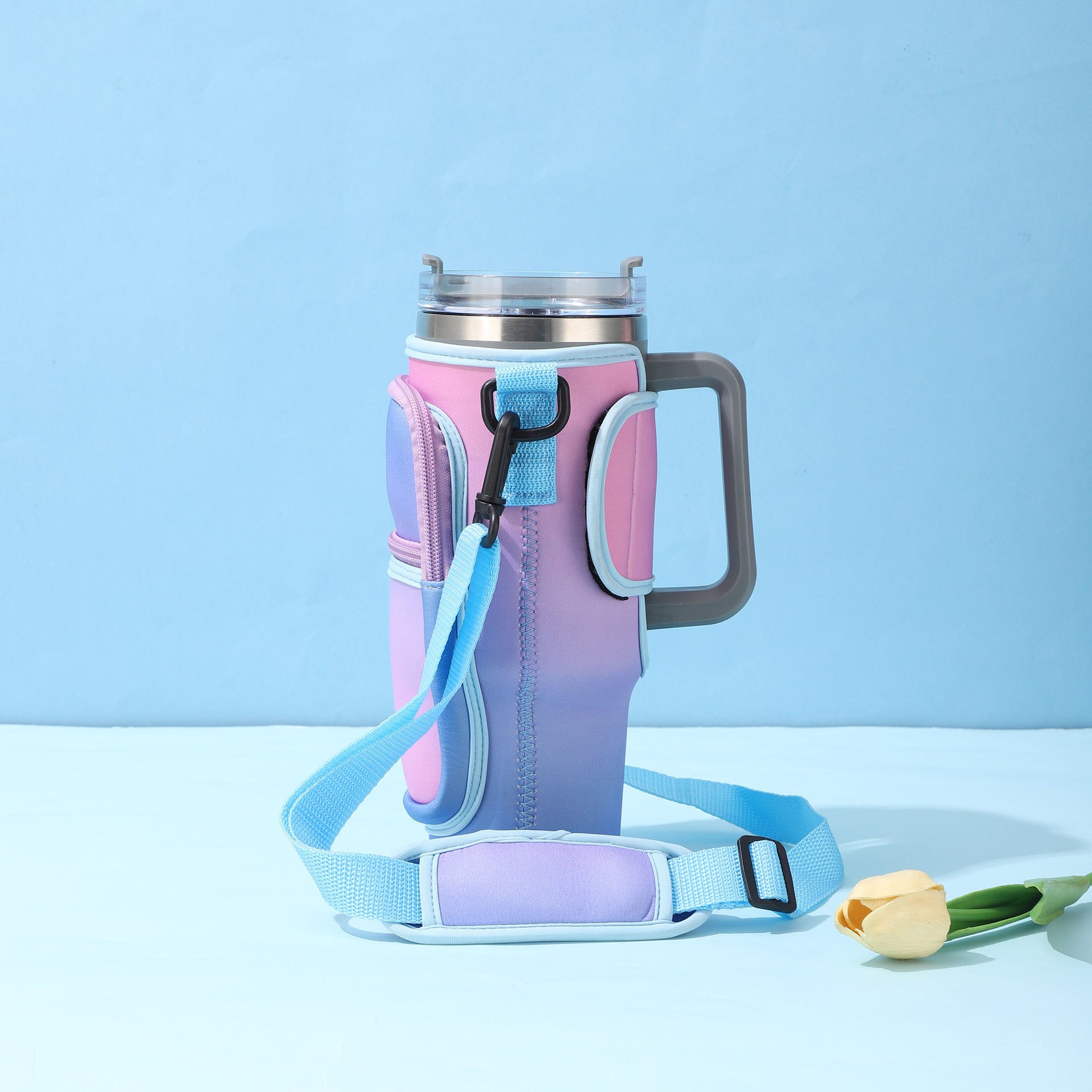 Large-Capacity CarCup Sleeves, Diving Fabric Ice Cup Sleeves, Handle Sleeves with Slanted Shoulder Straps, Availabl