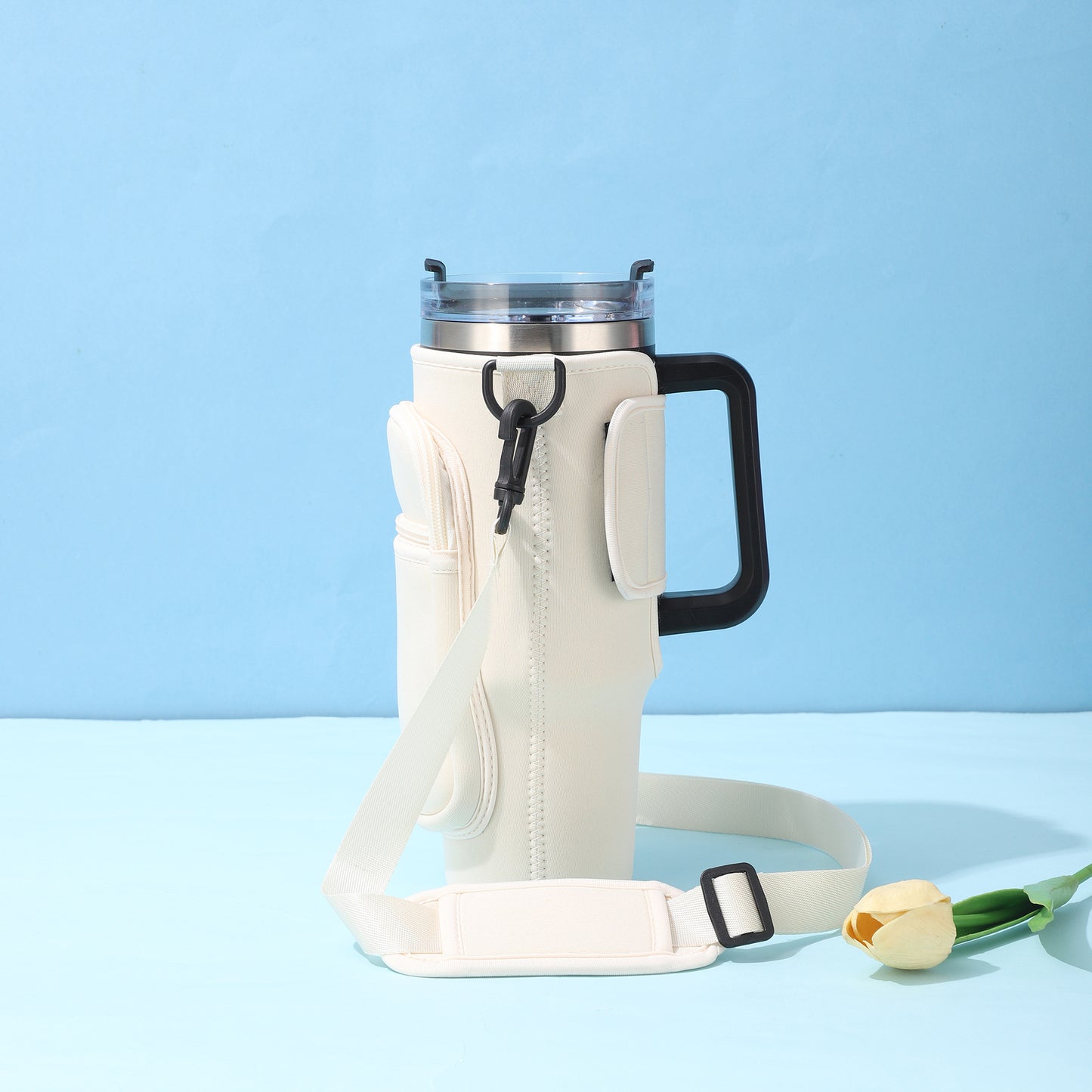 Large-Capacity CarCup Sleeves, Diving Fabric Ice Cup Sleeves, Handle Sleeves with Slanted Shoulder Straps, Availabl