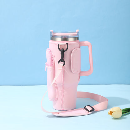 Large-Capacity CarCup Sleeves, Diving Fabric Ice Cup Sleeves, Handle Sleeves with Slanted Shoulder Straps, Availabl