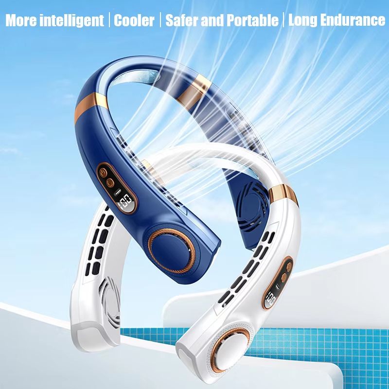 Portable Hanging Neck Fan with LED Digital Display – USB Rechargeable Bladeless Air Cooler