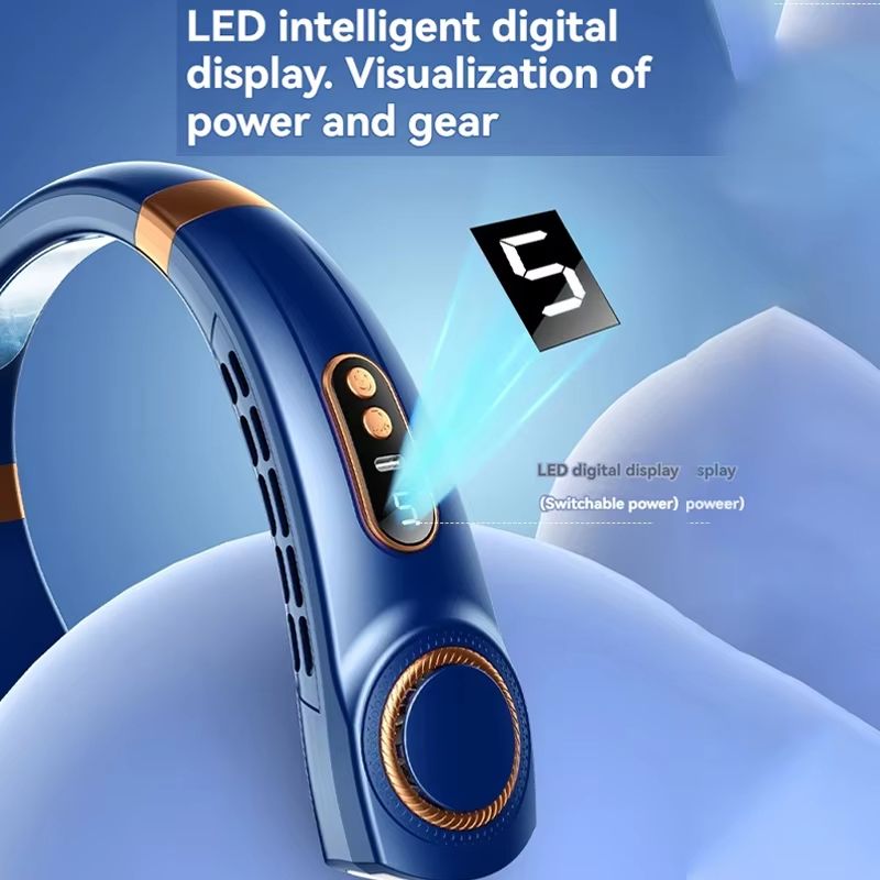 Portable Hanging Neck Fan With LED Digital Display  USB Rechargeable Bladeless Air Cooler 4