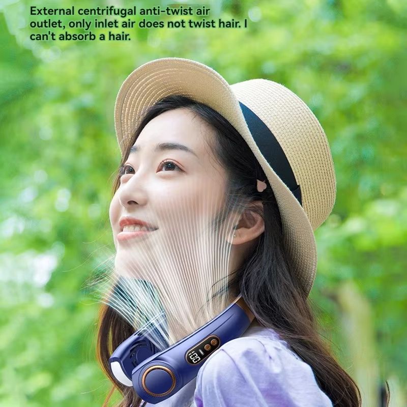 Portable Hanging Neck Fan With LED Digital Display  USB Rechargeable Bladeless Air Cooler 5