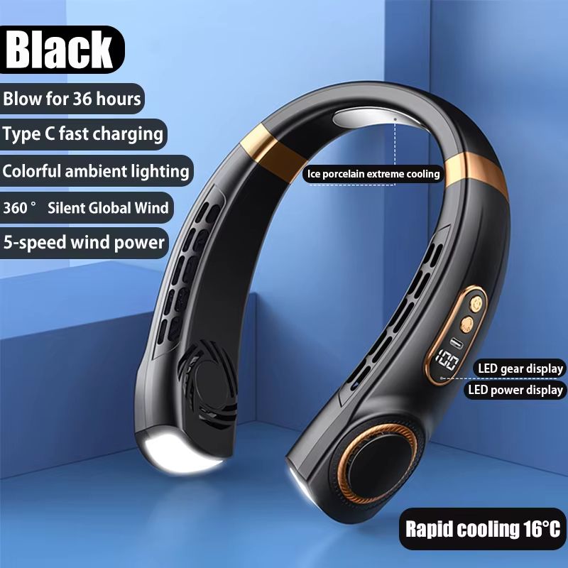 Portable Hanging Neck Fan With LED Digital Display  USB Rechargeable Bladeless Air Cooler 6
