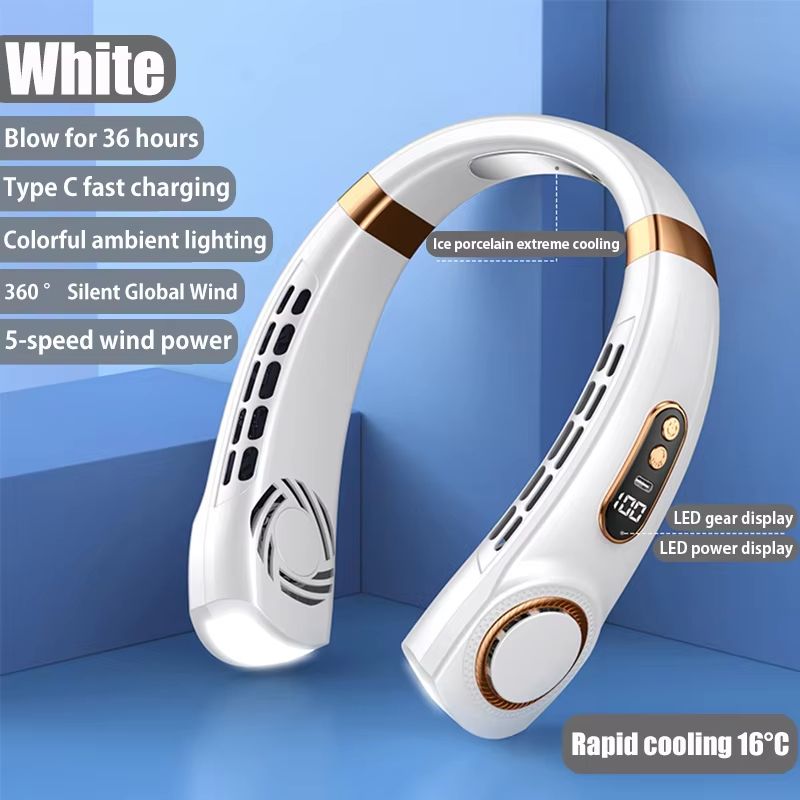 Portable Hanging Neck Fan With LED Digital Display  USB Rechargeable Bladeless Air Cooler 7