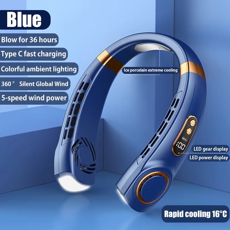 Portable Hanging Neck Fan With LED Digital Display  USB Rechargeable Bladeless Air Cooler 8