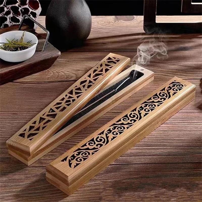 Natural Bamboo Incense Burner With Laying Plate, Aromatherapy Wooden Box For Incense Storage And Burning