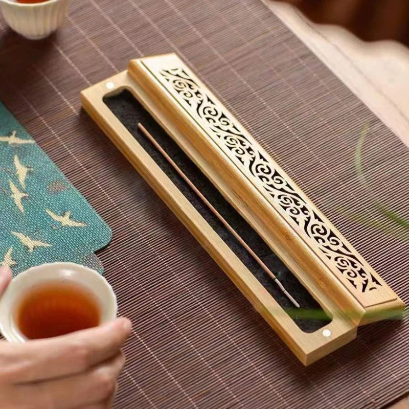 Natural Bamboo Incense Burner With Laying Plate Aromatherapy Wooden Box For Incense Storage And Bur 1
