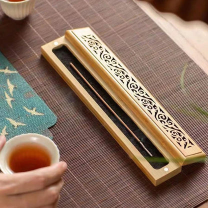 Natural Bamboo Incense Burner With Laying Plate Aromatherapy Wooden Box For Incense Storage And Bur 1
