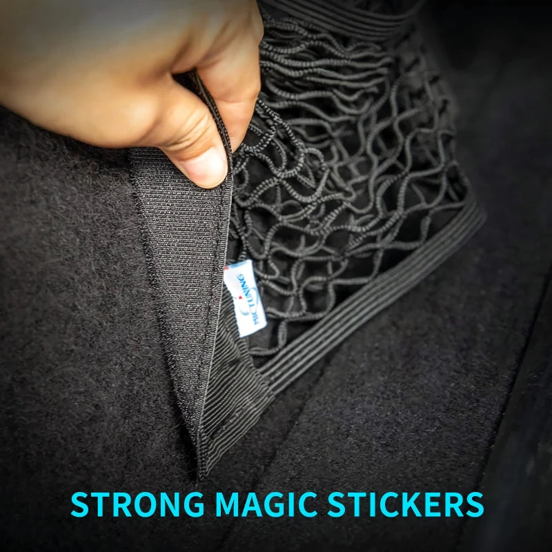 Elastic Car Seat Trunk Net Rear Storage Box Organizer Magic Sticker Auto Interior Gadget 4