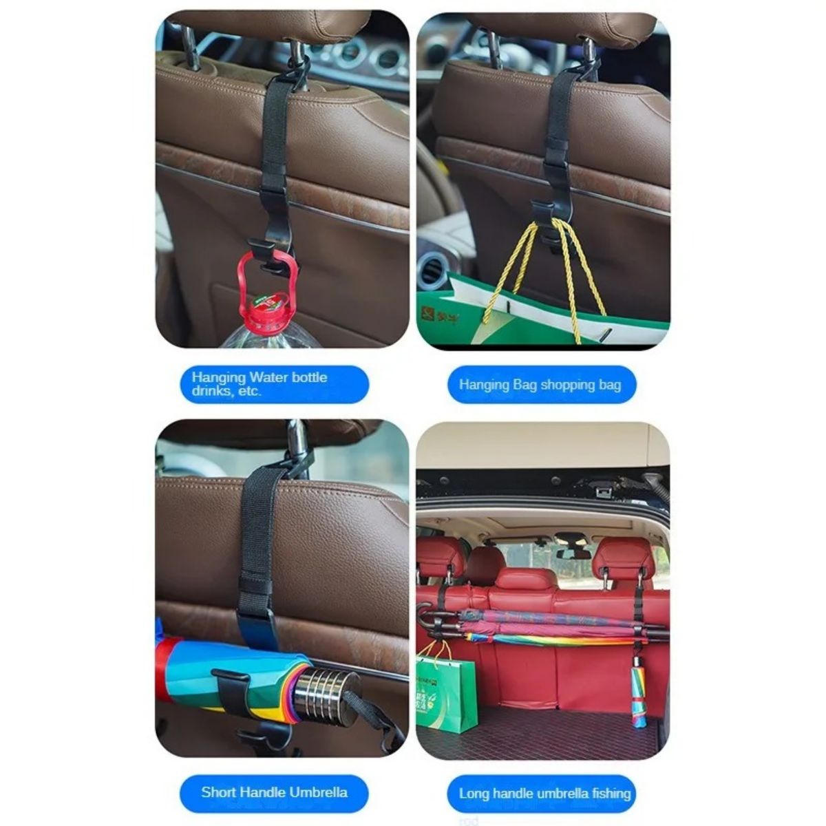 Universal Car Seat Back Hooks Trunk Storage Hangers Umbrella Holders Multifunctional Car Accessorie 4