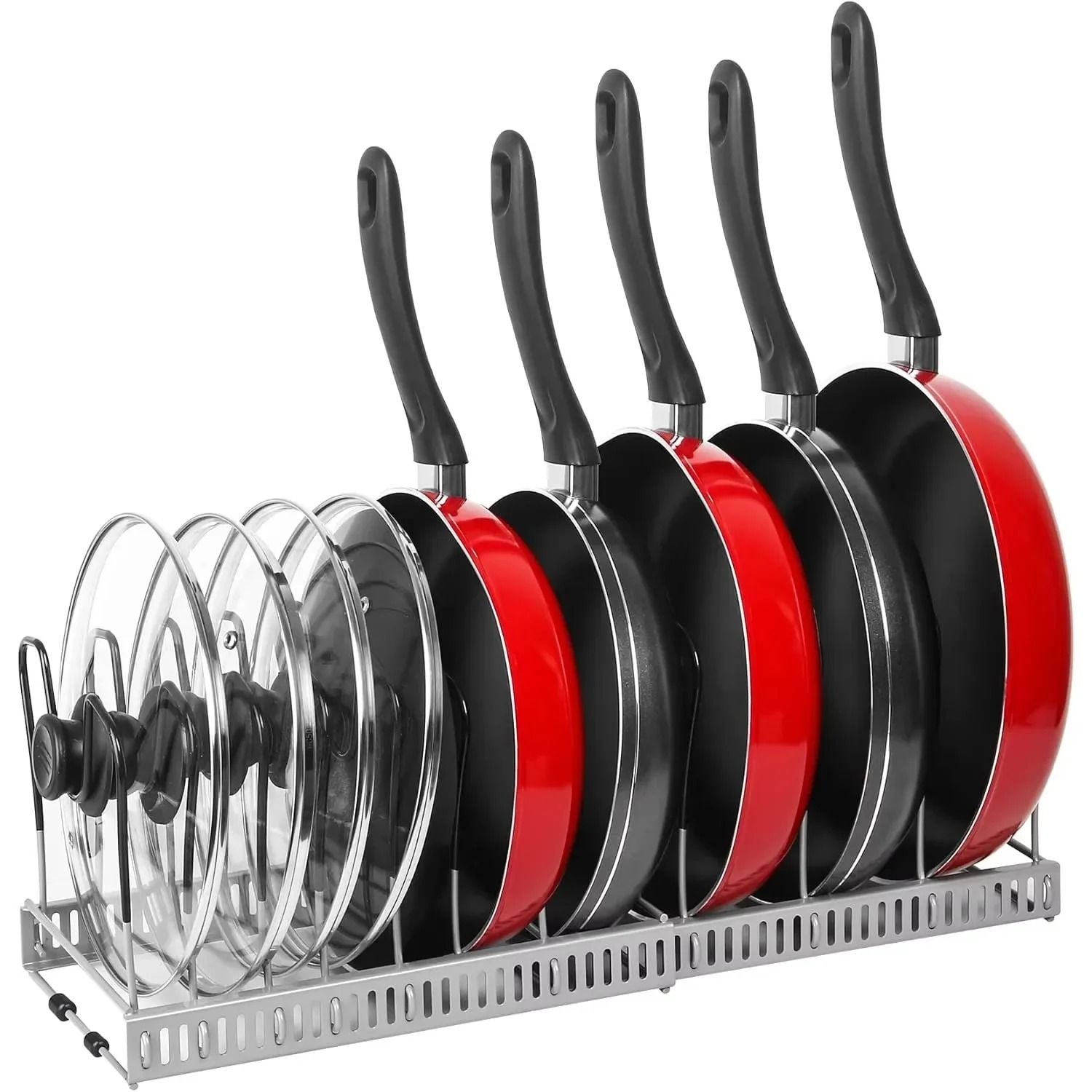 Expandable Pots and Pans Storage Rack Adjustable Lid Holder for Kitchen Organization