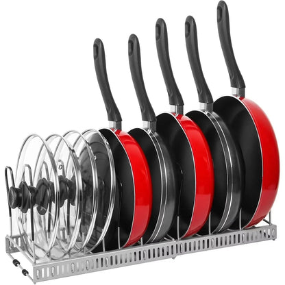 Expandable Pots and Pans Storage Rack Adjustable Lid Holder for Kitchen Organization