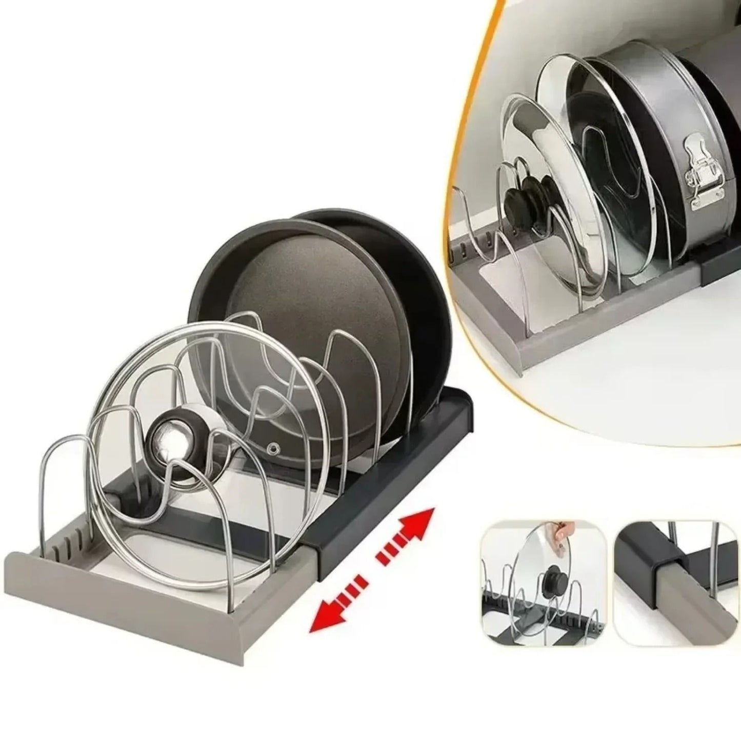 Expandable Pots And Pans Storage Rack Adjustable Lid Holder For Kitchen Organization 1