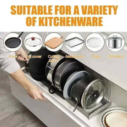 Expandable Pots And Pans Storage Rack Adjustable Lid Holder For Kitchen Organization 4