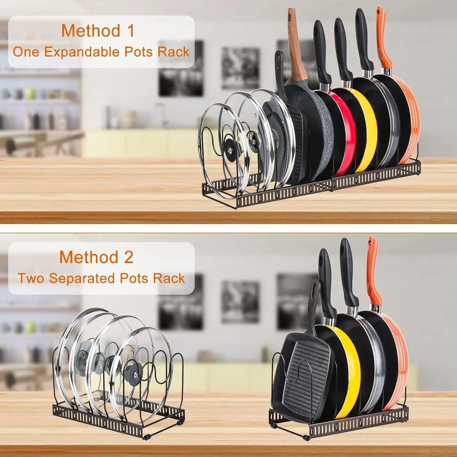 Expandable Pots And Pans Storage Rack Adjustable Lid Holder For Kitchen Organization 5