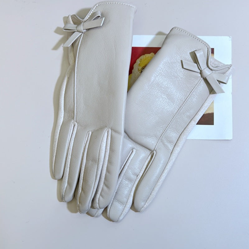 Womens Winter Leather Gloves Touchscreen Texting Warm Driving Leather Gloves Bow Style For Outdoor 4