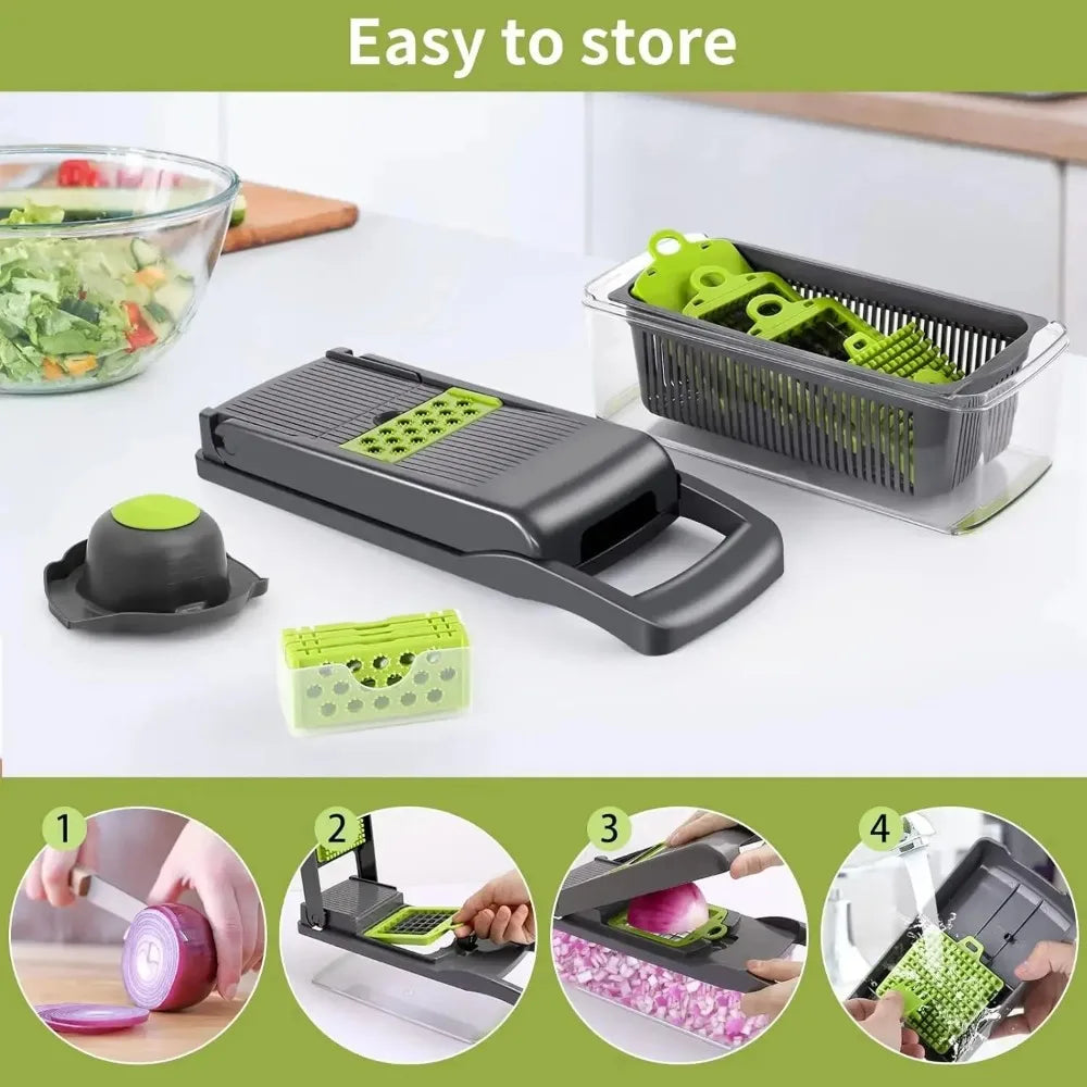 Multi functional Vegetable Chopper, Handle Food Grater, Kitchen Food Slicer Dicer, Vegetable Cutter for Quick Meal