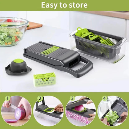 Multi functional Vegetable Chopper, Handle Food Grater, Kitchen Food Slicer Dicer, Vegetable Cutter for Quick Meal
