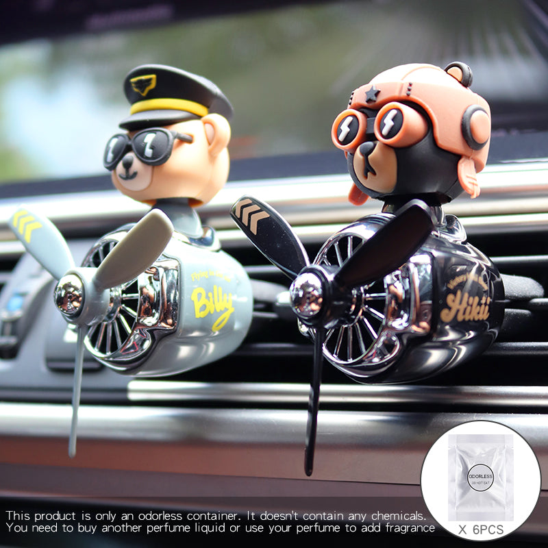 Car Air Freshener Accessories, DIY Odorless Perfume Pilot Bear Decoration, Plane Aroma Vent Clip Fragrance Diffuser