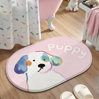 Adorable Cartoon Dog Bath Mat, Super Soft Memory Foam, Instant Water Absorption, Quick Dry Anti-Slip Bathroom Rug