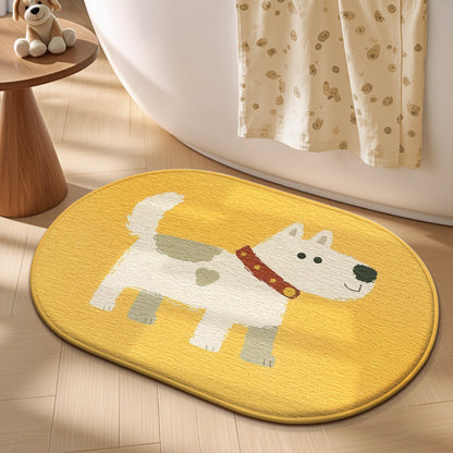 Adorable Cartoon Dog Bath Mat, Super Soft Memory Foam, Instant Water Absorption, Quick Dry Anti-Slip Bathroom Rug