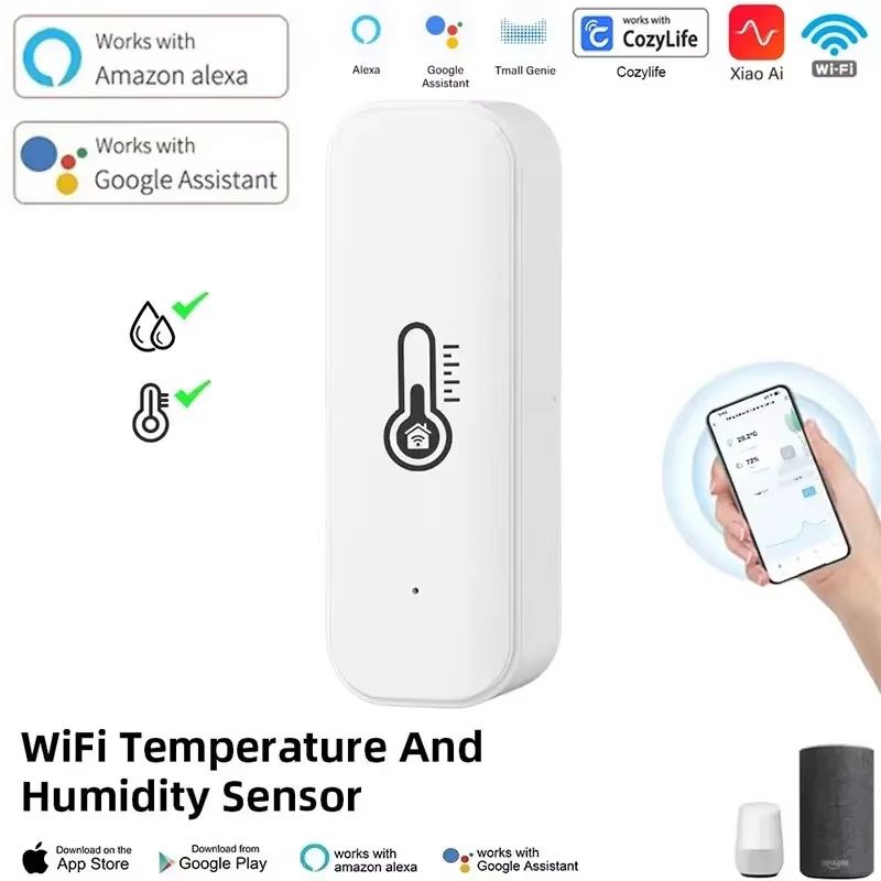 Smart WiFi Temperature & Humidity Sensor – Compatible with Alexa & Google Home