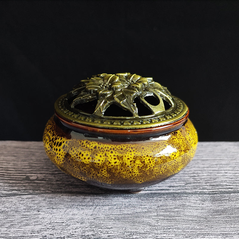 Ceramic Ice Crack Coil Incense Burner Copper Cover Aroma Diffuser Plate Colorful Antique Alloy Home 13