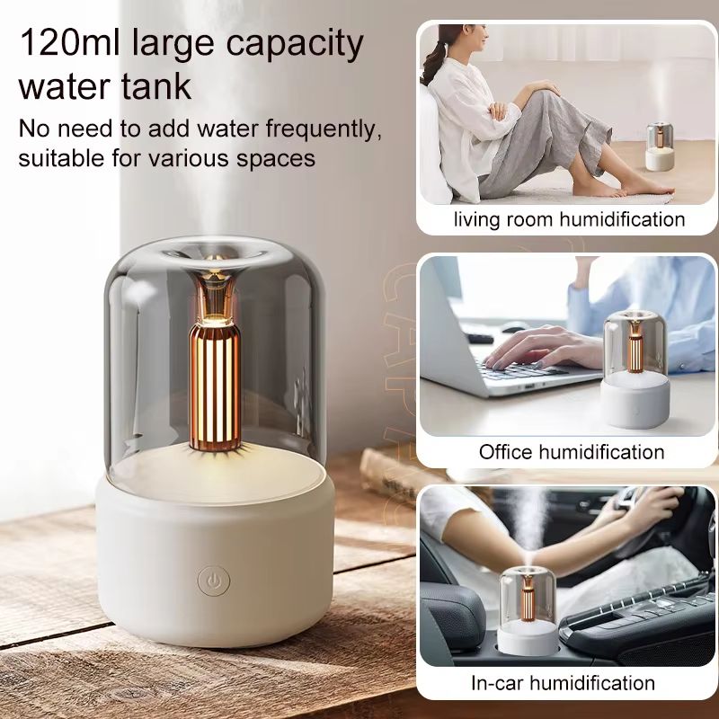 120 ML Candlelight Aroma Diffuser  CoolMist Humidifier  USB Rechargeable Home Night Light For Relax 1