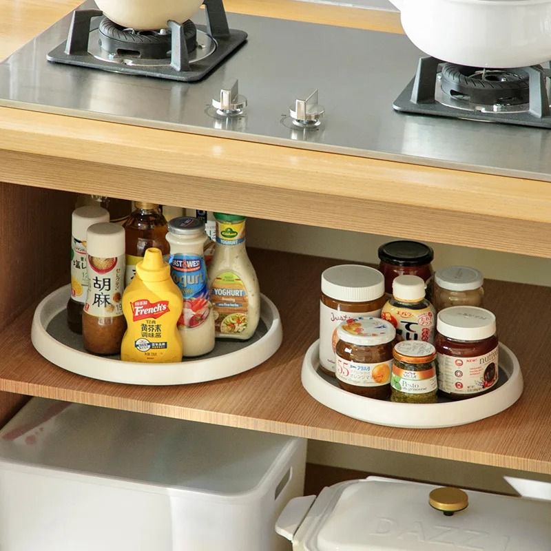 360 Degree Rotatable Kitchen Condiment Organizer Round Non Slip Spice Storage Tray