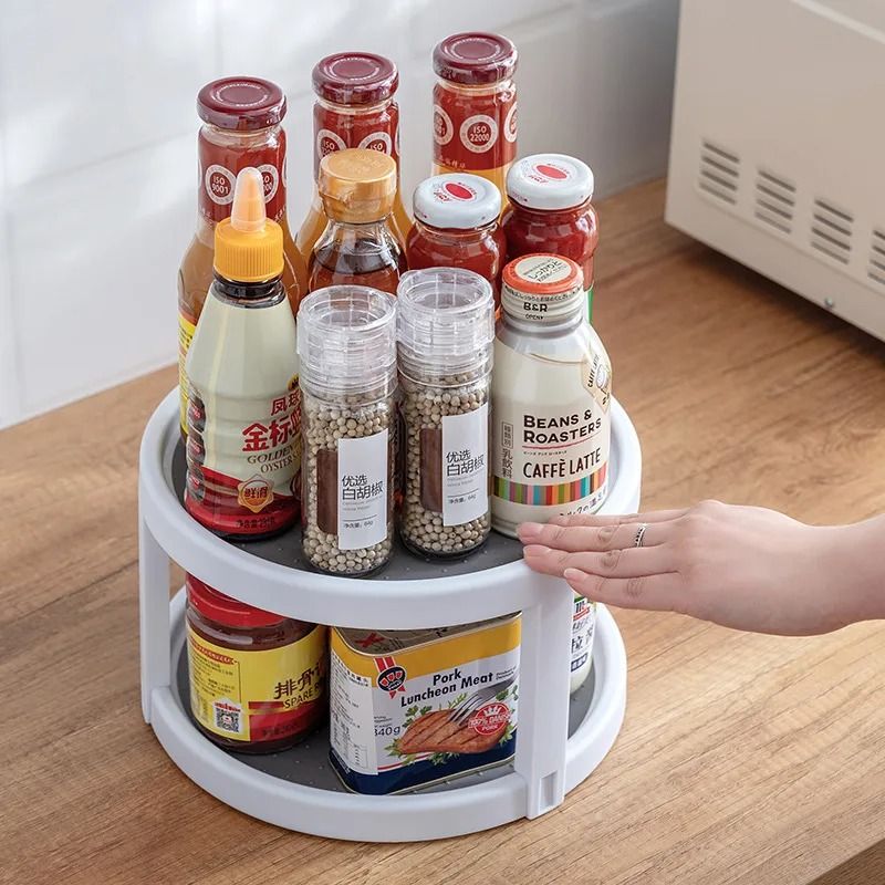 360 Degree Rotatable Kitchen Condiment Organizer Round Non Slip Spice Storage Tray 7