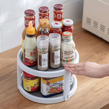360 Degree Rotatable Kitchen Condiment Organizer Round Non Slip Spice Storage Tray 7