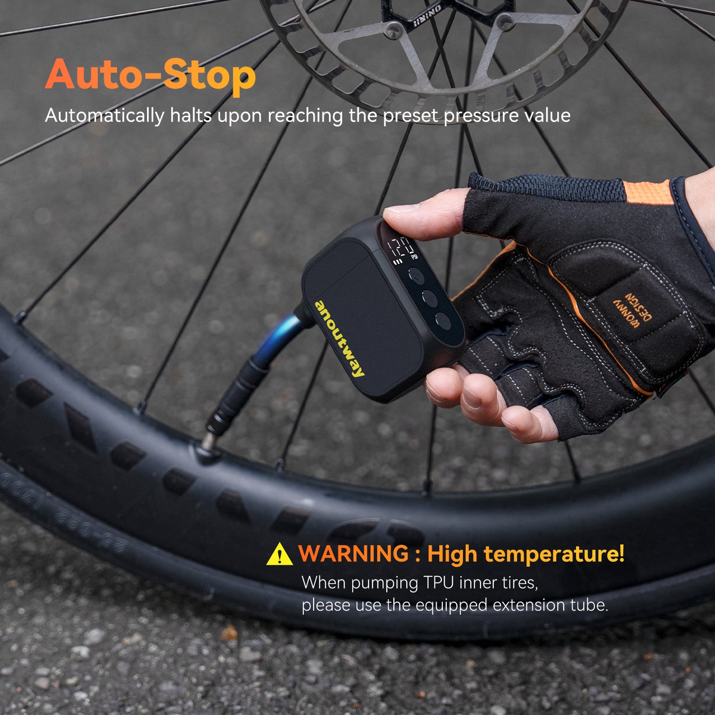 Cordless Tire Inflator With Screen Anoutway Pro Mini Electric Pump Fast Charging Battery For Bike 3