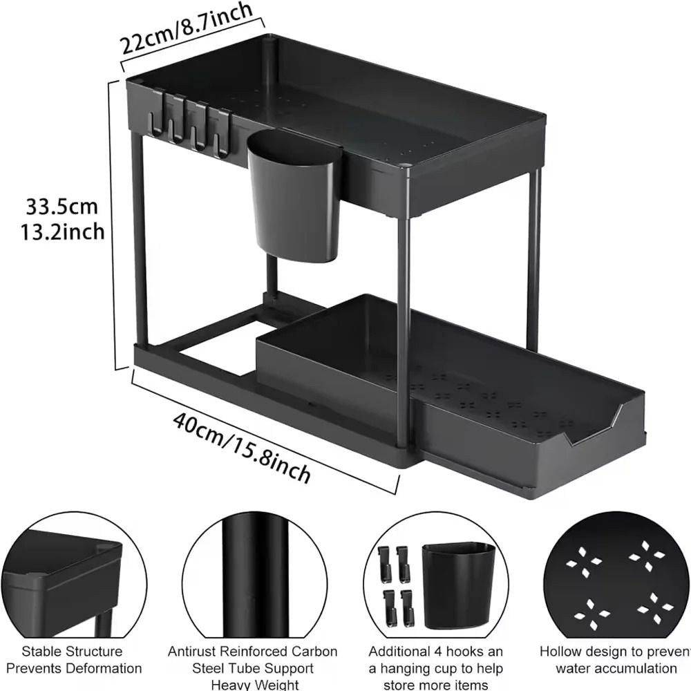 Under Sink Pull Out Storage Organizer Sliding Shelf For Kitchen And Bathroom Cabinets 2