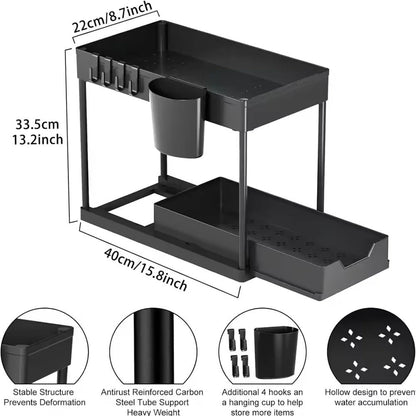 Under Sink Pull Out Storage Organizer Sliding Shelf For Kitchen And Bathroom Cabinets 2
