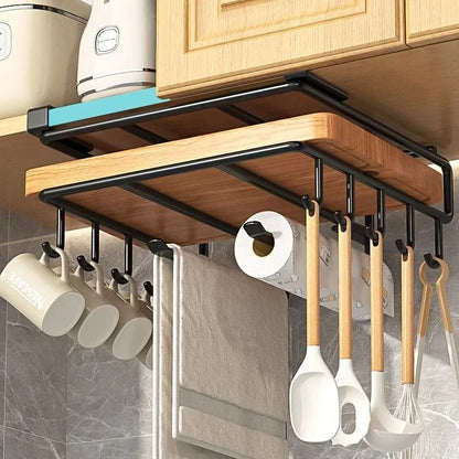 Kitchen Hanging Organizer Rack With Hooks And Under Cabinet Storage Shelf 5