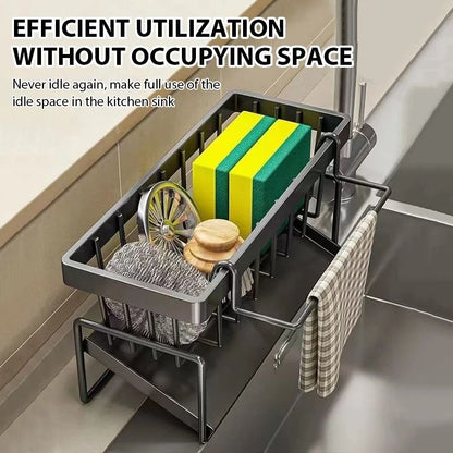 Kitchen Sink Drain Rack Organizer with Sponge Holder and Countertop Storage Basket