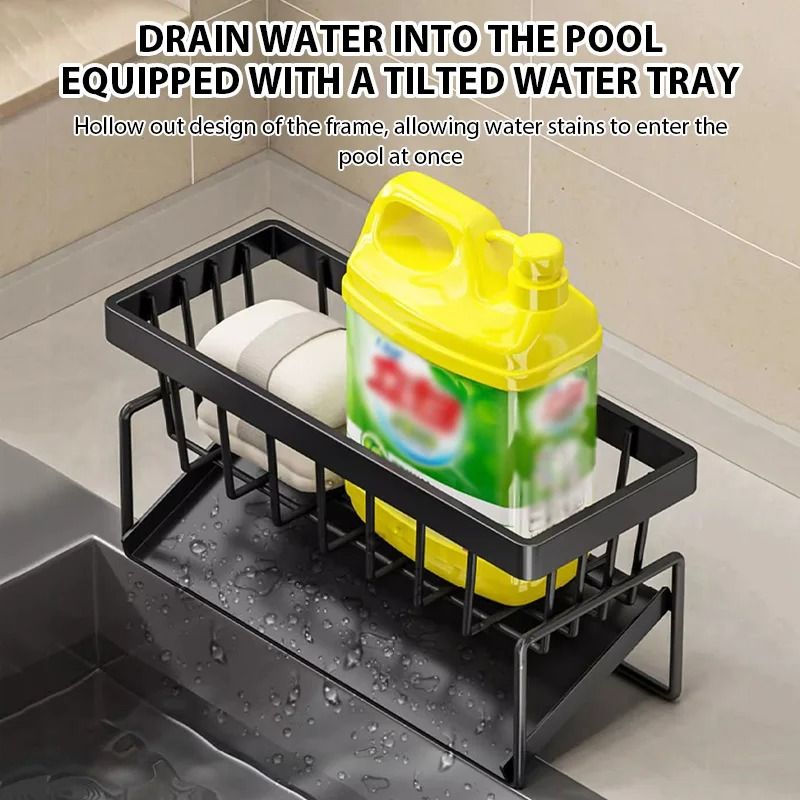 Kitchen Sink Drain Rack Organizer With Sponge Holder And Countertop Storage Basket 1