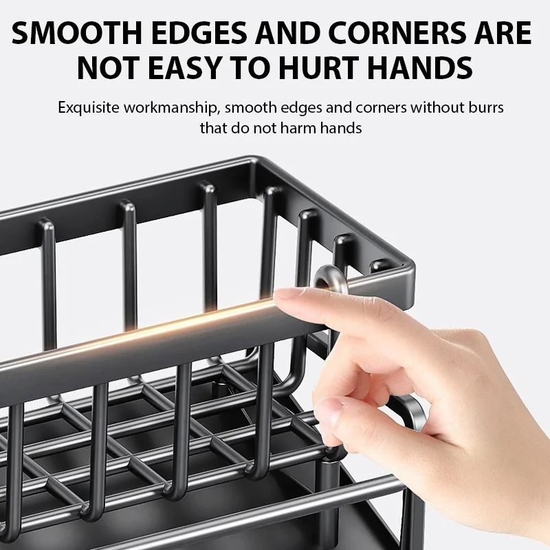 Kitchen Sink Drain Rack Organizer With Sponge Holder And Countertop Storage Basket 4