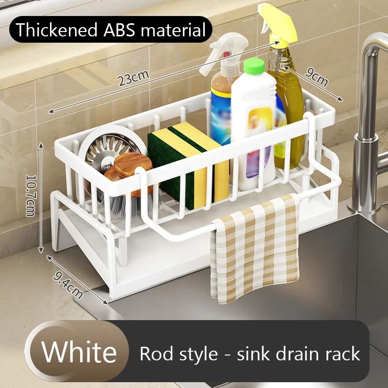 Kitchen Sink Drain Rack Organizer With Sponge Holder And Countertop Storage Basket 6