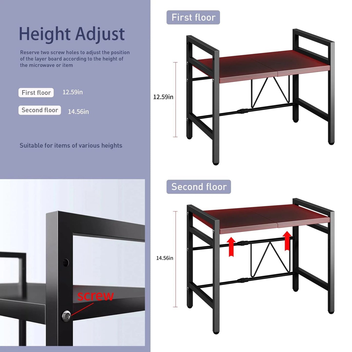 Expandable Microwave Shelf Organizer With Adjustable Countertop Storage Rack 3