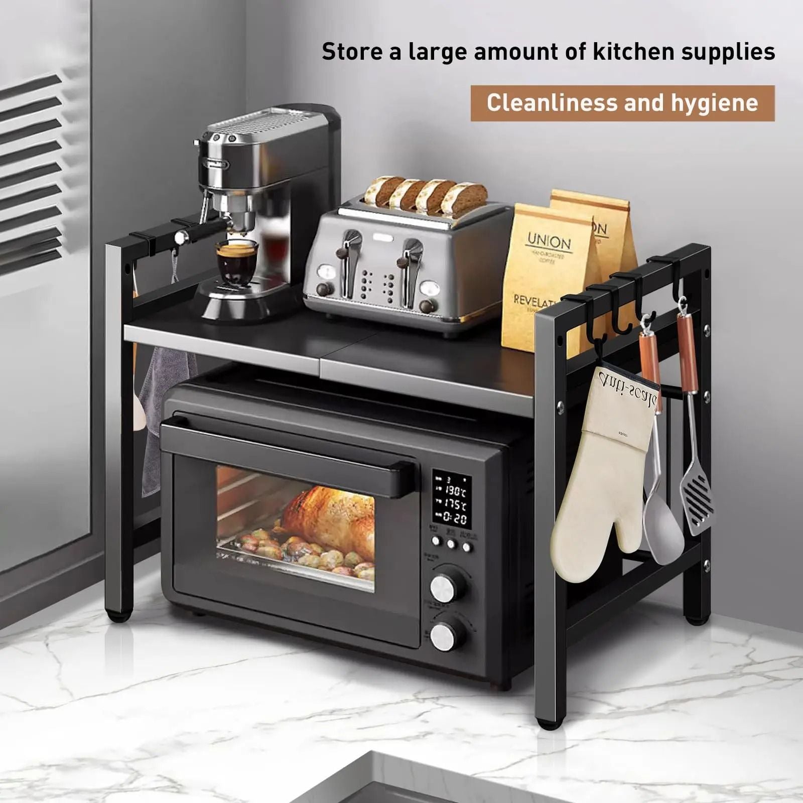 Expandable Microwave Shelf Organizer With Adjustable Countertop Storage Rack 4
