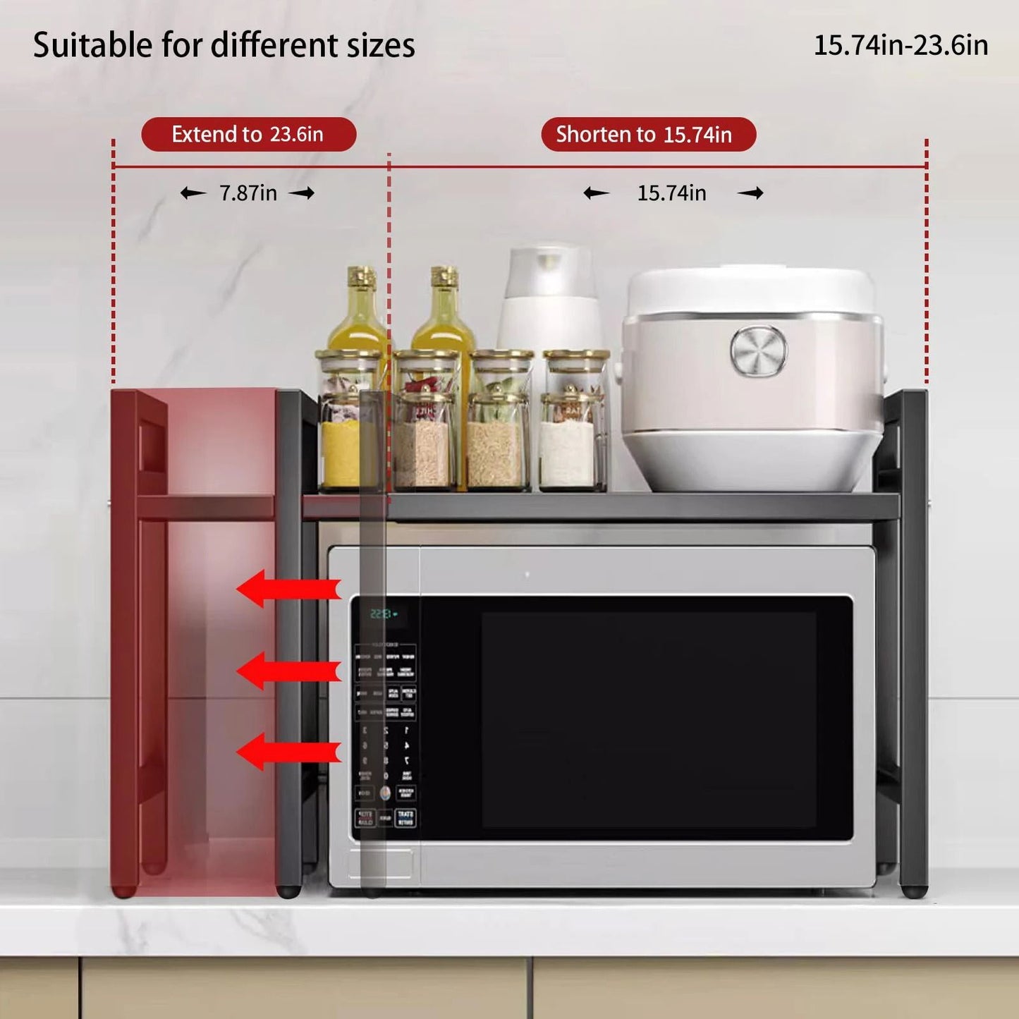 Expandable Microwave Shelf Organizer With Adjustable Countertop Storage Rack 5
