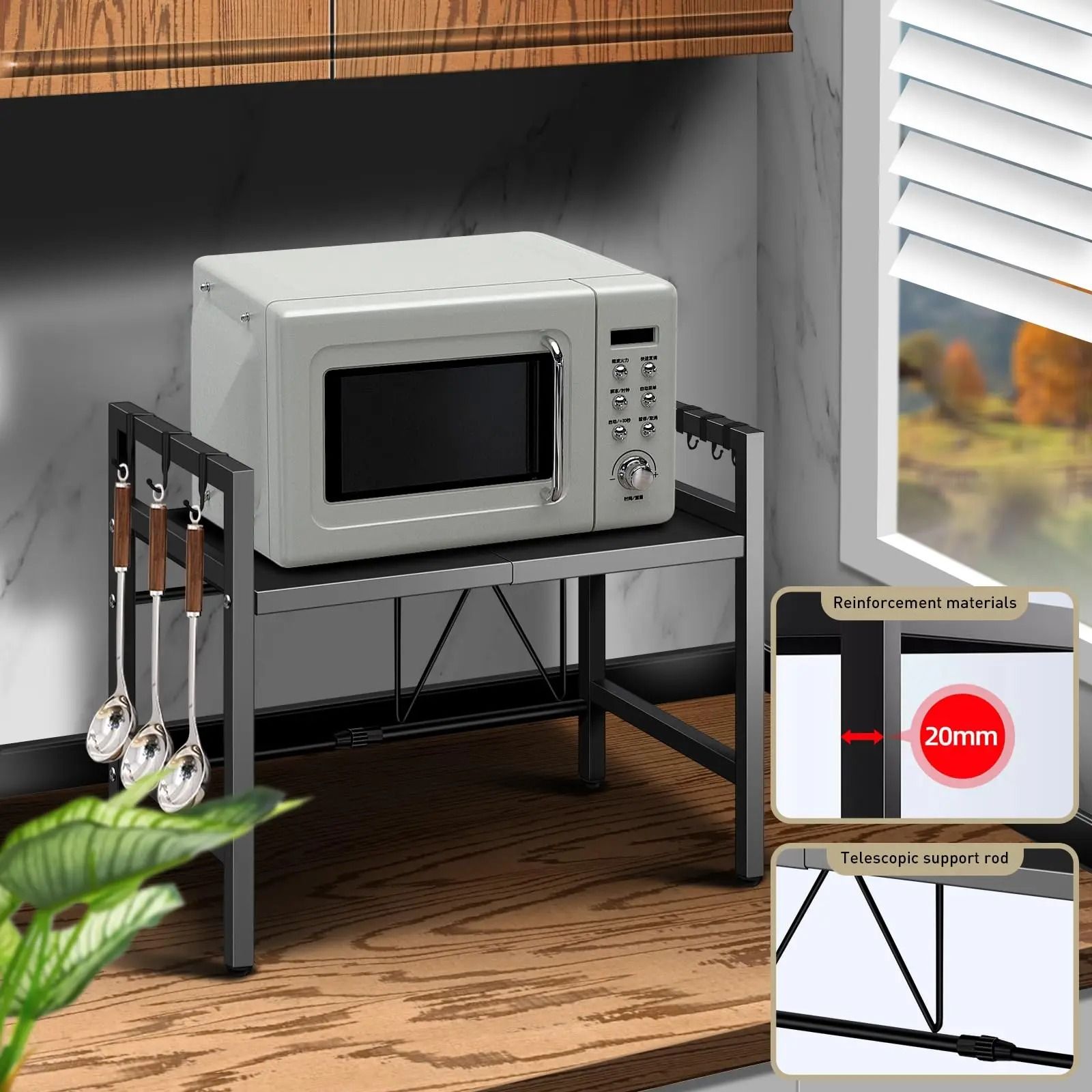 Expandable Microwave Shelf Organizer With Adjustable Countertop Storage Rack 6
