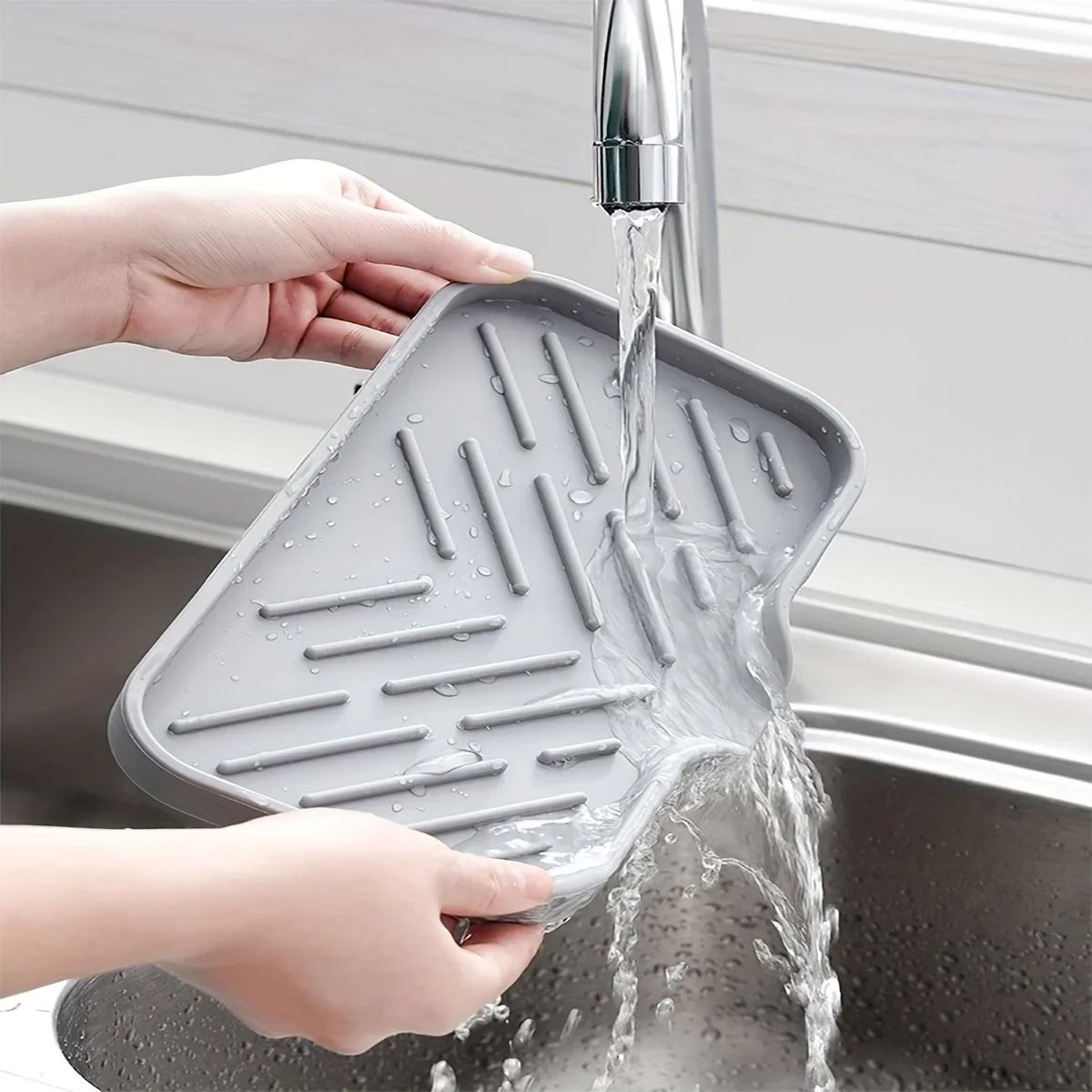 Multifunctional Silicone Sink Tray With Drain For Soap Sponge And Brush Organization 1
